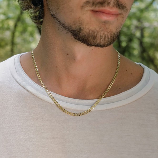 Goldkette als Panzerkette weit in Gelbgold 333 / 8K, 42 cm lang, 3,9 mm breit, Gewicht ca. 6.5 g.