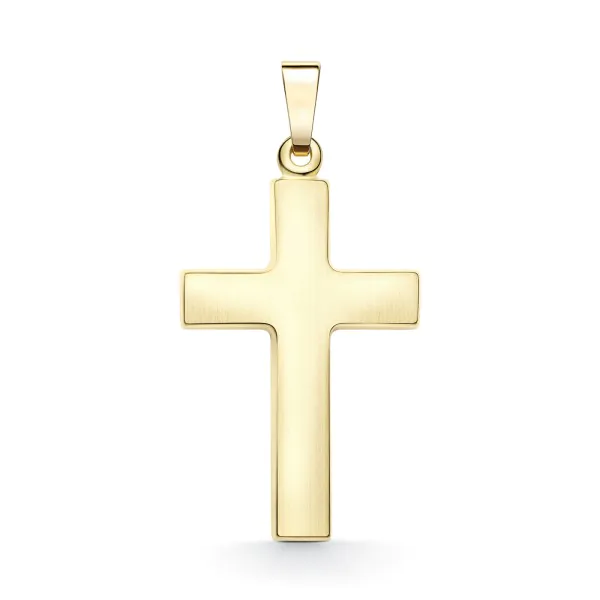 Anhänger Kreuz seidenmatt Gelbgold in 28.1 mm