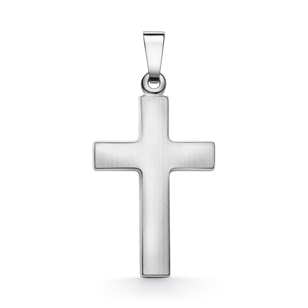 Anhänger Kreuz seidenmatt Weißgold in 21 mm