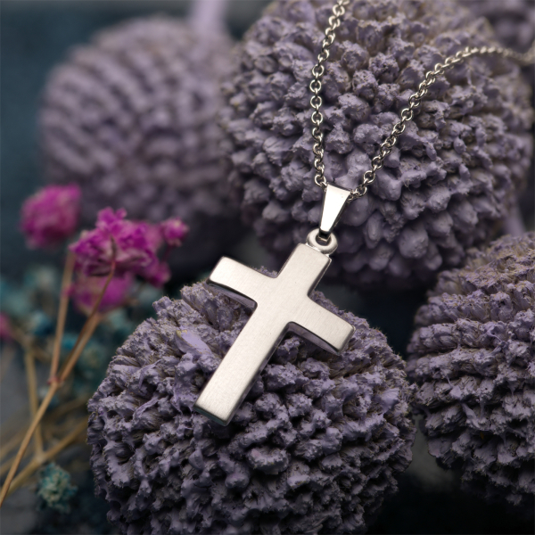 Anhänger Kreuz seidenmatt Weißgold in 21 mm