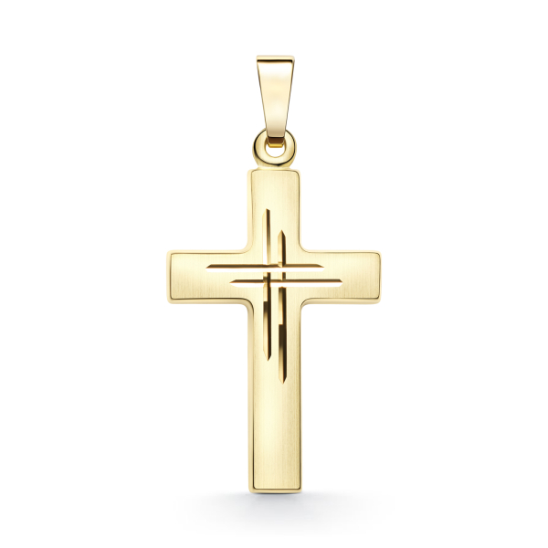 Anhänger Kreuz seidenmatt/diamantiert Gelbgold 21 mm