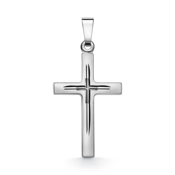Anhänger Kreuz seidenmatt/diamantiert, Weißgold 333 / 8K, Höhe 21.0 mm, Gewicht ca. 0.67 g