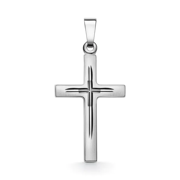 Anhänger Kreuz seidenmatt/diamantiert, Weißgold 333 / 8K, Höhe 21.0 mm, Gewicht ca. 0.67 g