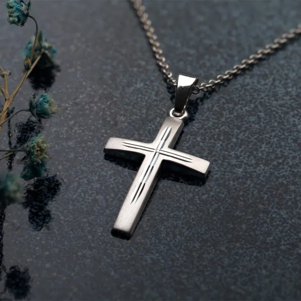 Anhänger Kreuz seidenmatt Weißgold