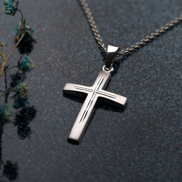 Anhänger Kreuz seidenmatt/diamantiert, Weißgold 333 / 8K, Höhe 21.0 mm, Gewicht ca. 0.67 g