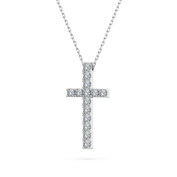 0,2 Karat Diamant Anhänger Kreuz Weißgold 585 (14K) mit Goldkette für Damen