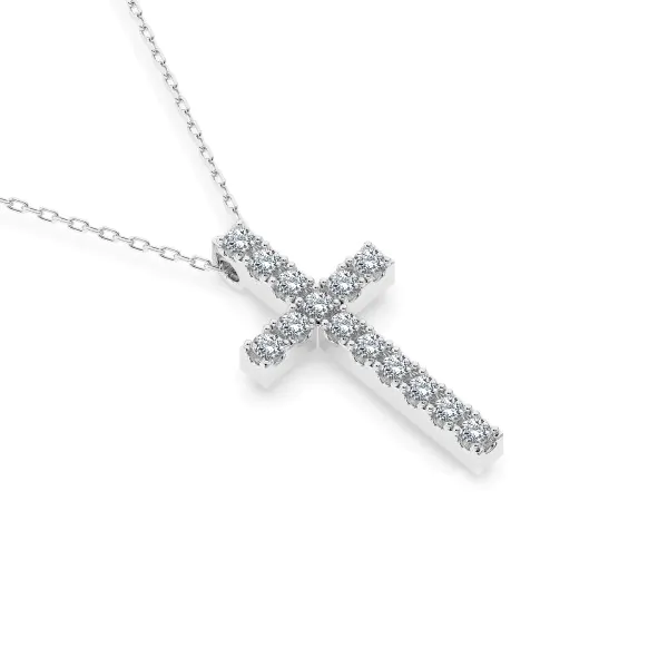 0,2 Karat Diamant Anhänger Kreuz Weißgold 585 (14K) mit Goldkette für Damen