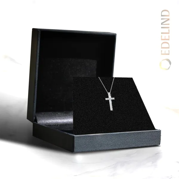 0,2 Karat Diamant Anhänger Kreuz Weißgold 585 (14K) mit Goldkette für Damen