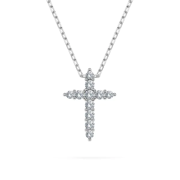 0,09 Karat Diamant Anhänger Kreuz Weißgold 585 (14K) mit Goldkette für Damen