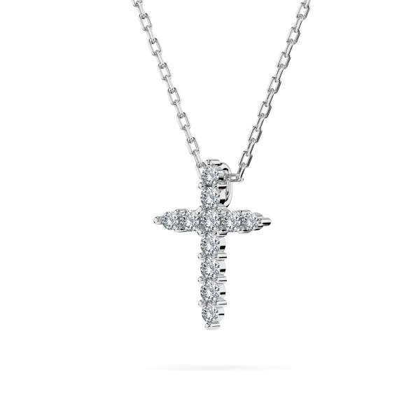 0,09 Karat Diamant Anhänger Kreuz Weißgold 585 (14K) mit Goldkette für Damen