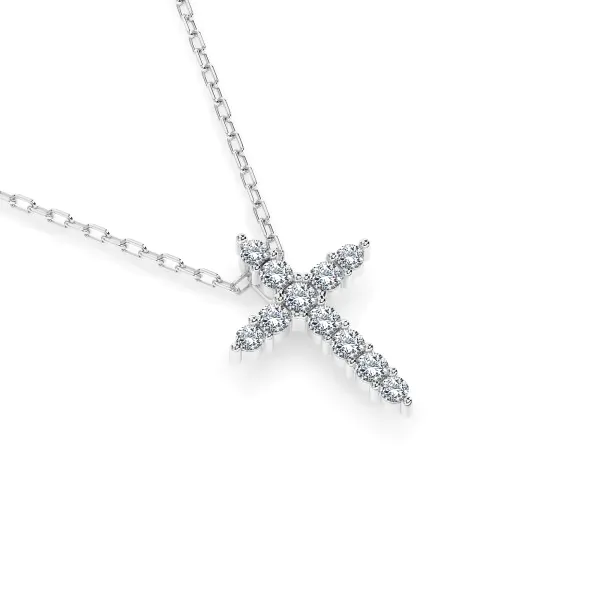 0,09 Karat Diamant Anhänger Kreuz Weißgold 585 (14K) mit Goldkette für Damen