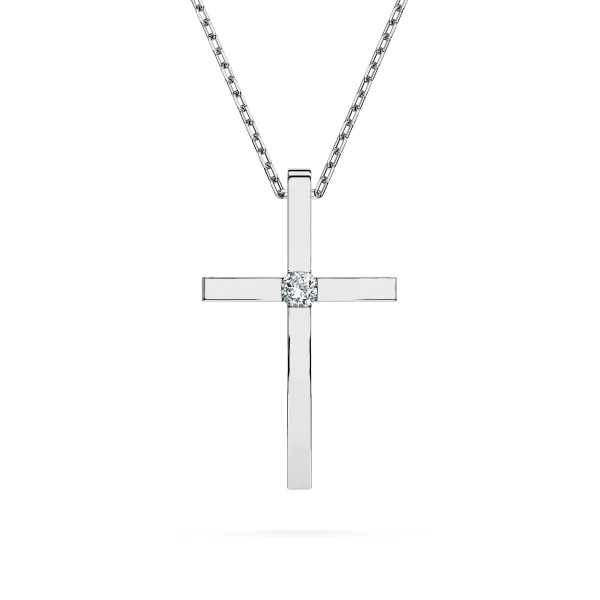 0,03 Karat Diamant Anhänger Kreuz Weißgold 585 (14K) mit Goldkette für Damen