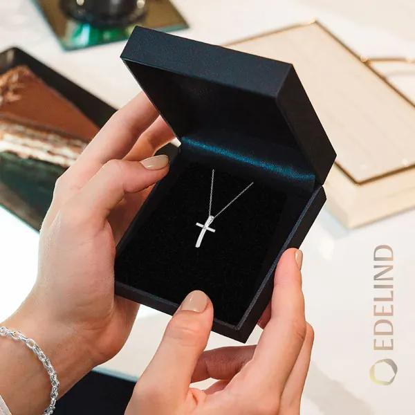 0,03 Karat Diamant Anhänger Kreuz Weißgold 585 (14K) mit Goldkette für Damen