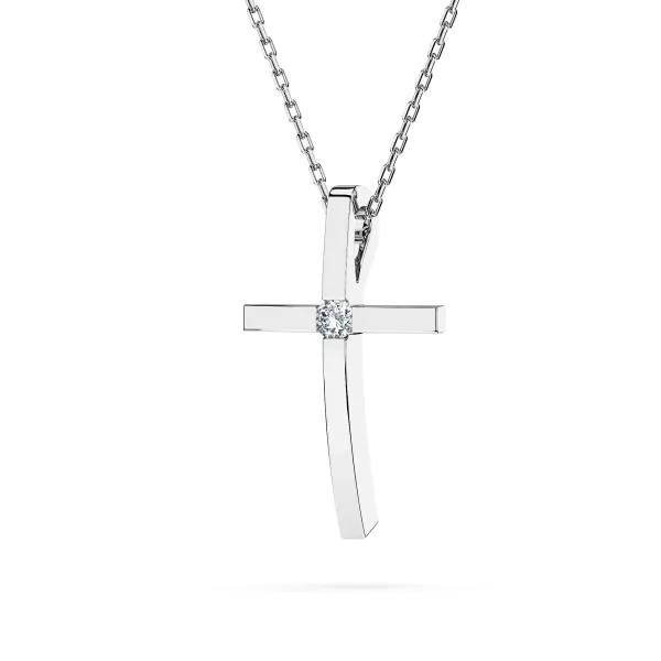 0,03 Karat Diamant Anhänger Kreuz Weißgold 585 (14K) mit Goldkette für Damen