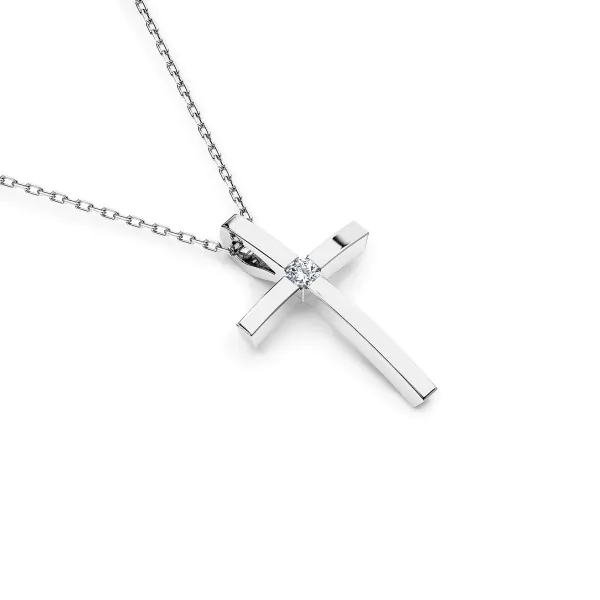 0,03 Karat Diamant Anhänger Kreuz Weißgold 585 (14K) mit Goldkette für Damen