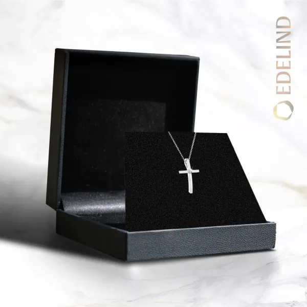 0,03 Karat Diamant Anhänger Kreuz Weißgold 585 (14K) mit Goldkette für Damen