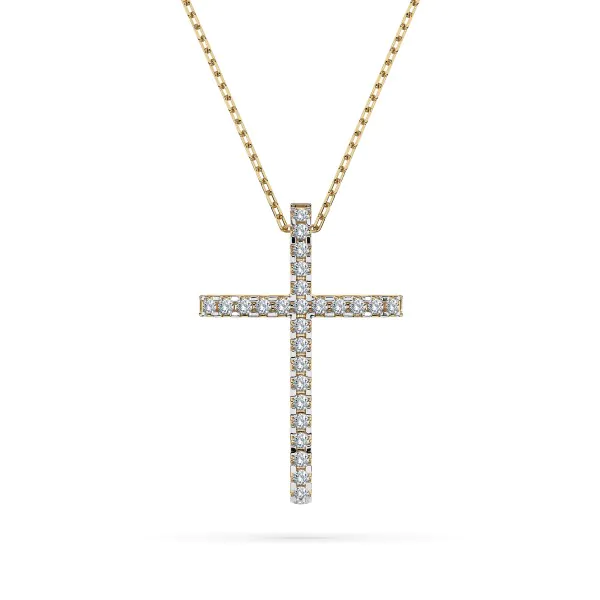 0,14 Karat Diamant Anhänger Kreuz Gelbgold 585 (14K) mit Goldkette für Damen