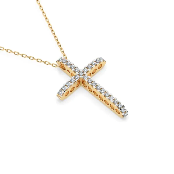 0,14 Karat Diamant Anhänger Kreuz Gelbgold 585 (14K) mit Goldkette für Damen