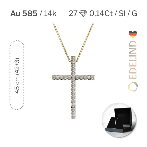 Diamantanhänger in 0,14 Karat, Gelbgold 585 / 14 Karat, mit einer 585ger Goldkette in 45 (42+3) cm lang, Gewicht ca. 2,2 g.