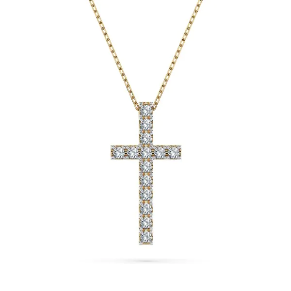 0,2 Karat Diamant Anhänger Kreuz Gelbgold 585 (14K) mit Goldkette für Damen