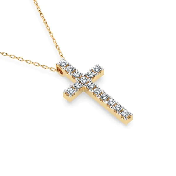 0,2 Karat Diamant Anhänger Kreuz Gelbgold 585 (14K) mit Goldkette für Damen