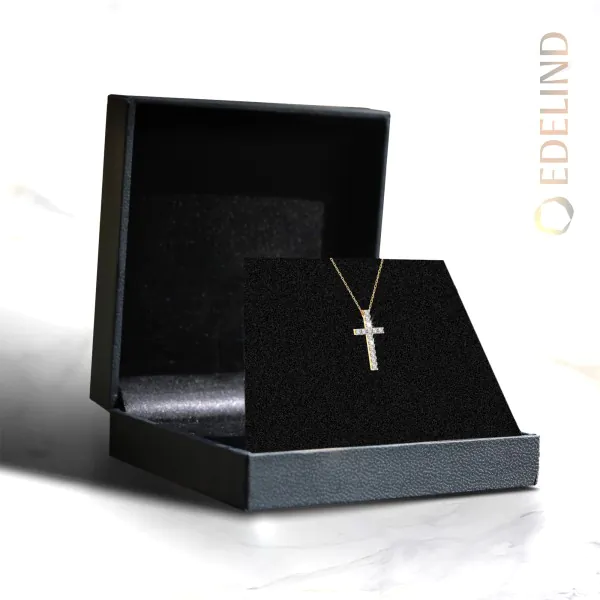 0,2 Karat Diamant Anhänger Kreuz Gelbgold 585 (14K) mit Goldkette für Damen