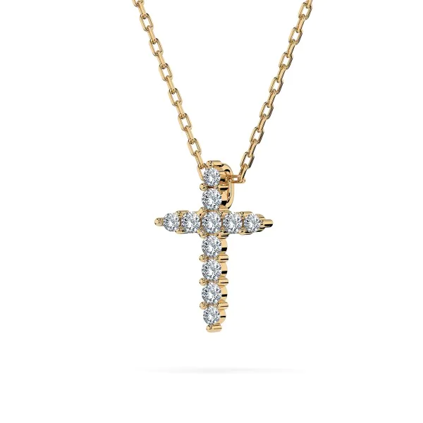 0,09 Karat Diamant Anhänger Kreuz Gelbgold 585 (14K) mit Goldkette für Damen