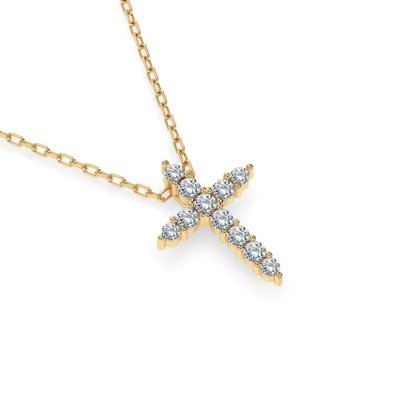 0,09 Karat Diamant Anhänger Kreuz Gelbgold 585 (14K) mit Goldkette für Damen