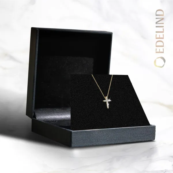 0,09 Karat Diamant Anhänger Kreuz Gelbgold 585 (14K) mit Goldkette für Damen