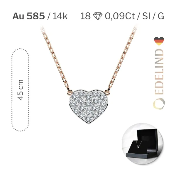 Diamantanhänger in 0,09 Karat, Rotgold 585 / 14 Karat, mit einer 585ger Goldkette in 45 cm lang, Gewicht ca. 1,2 g.