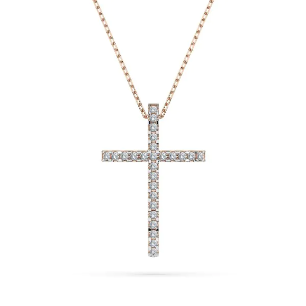 0,14 Karat Diamant Anhänger Kreuz Rotgold 585 (14K) mit Goldkette für Damen