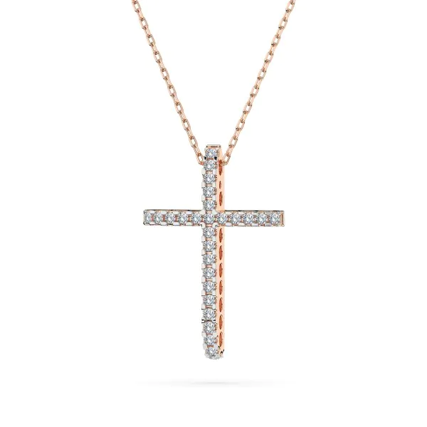 0,14 Karat Diamant Anhänger Kreuz Rotgold 585 (14K) mit Goldkette für Damen