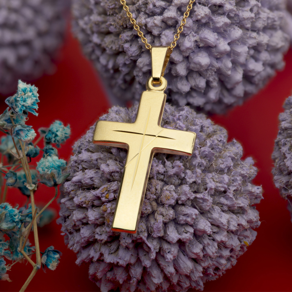 Anhänger Kreuz gesandelt/glanz/diam. Gelbgold 21 mm