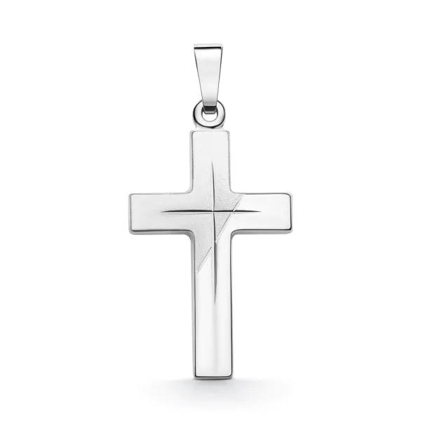 Anhänger Kreuz gesandelt/glanz/diam. , Weißgold 585 / 14K, Höhe 21 mm, Gewicht ca. 0,85 g