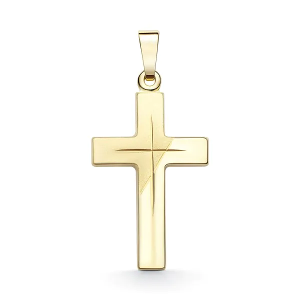 Anhänger Kreuz gesandelt/glanz/diam. , Gelbgold 585 / 14K, Höhe 21 mm, Gewicht ca. 0,83 g