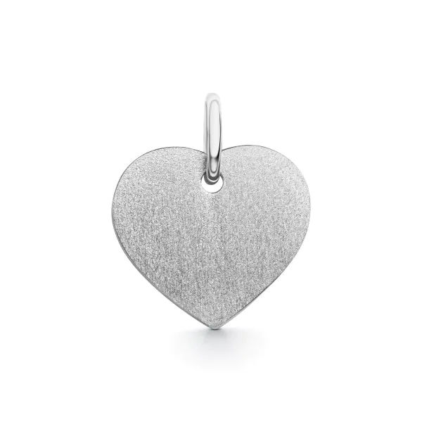 Anhänger Gravurplatte herzform seidenmatt Weißgold 13 mm
