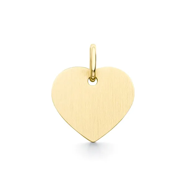 Anhänger Gravurplatte herzform seidenmatt 11 mm, Gelbgold 585 / 14K, Höhe 11 mm, Gewicht ca. 0,88 g
