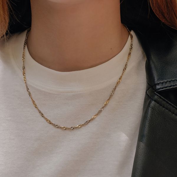 Goldkette als Singapurkette in Bicolor Gelbgold / Weißgold 585 / 14K, 42 cm lang, 1,8 mm breit, Gewicht ca. 2.4 g.