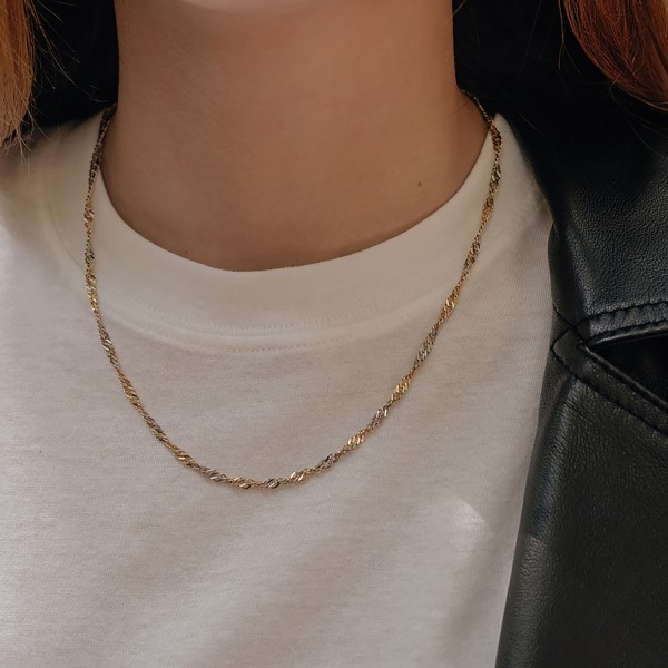 Goldkette als Singapurkette in Bicolor Gelbgold / Weißgold 585 / 14K, 50 cm lang, 2,4 mm breit, Gewicht ca. 4.8 g.