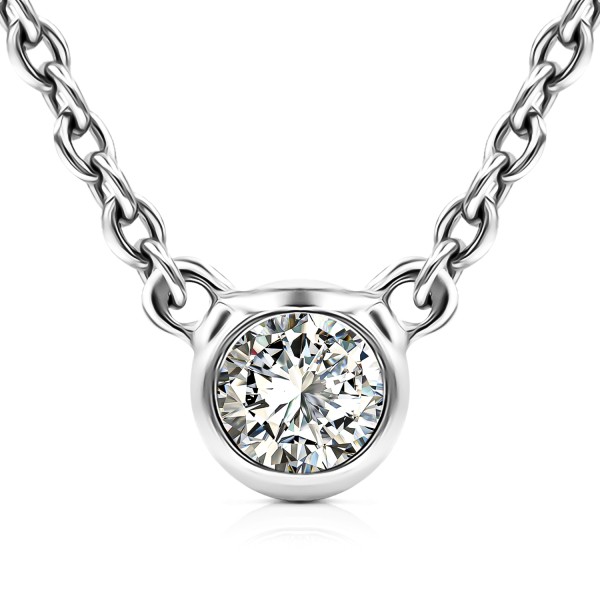 Diamantanhänger in 0,10 Karat, Weißgold 585 / 14 Karat, mit einer 585ger Goldkette in 43 cm lang, 1 mm breit, Gewicht ca. 1,85 g.