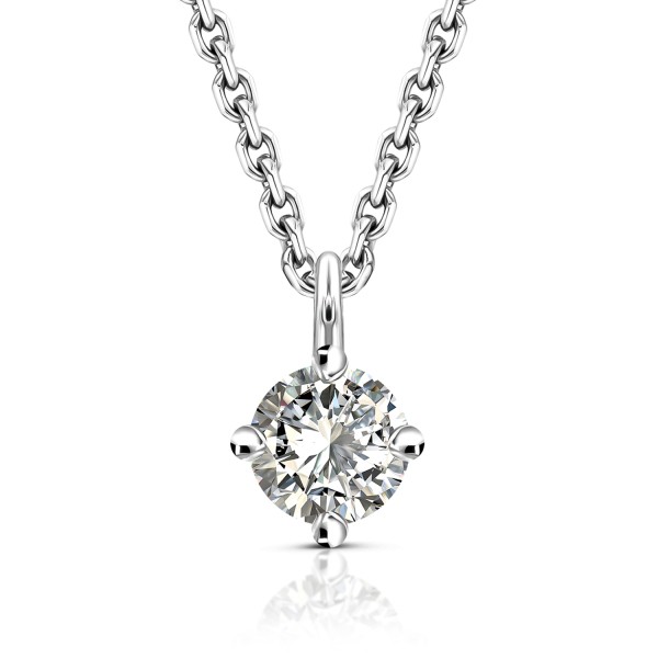 Diamantanhänger in 0,15 Karat, Weißgold 585 / 14 Karat, mit einer 585ger Goldkette in 42 cm lang, 0,9 mm breit, Gewicht ca. 1,92 g.