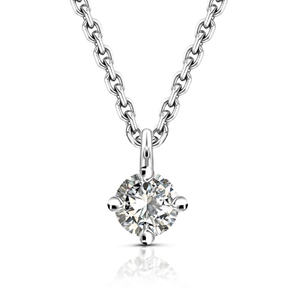 Diamantanhänger in 0,20 Karat, Weißgold 585 / 14 Karat, mit einer 585ger Goldkette in 42 cm lang, 0,8 mm breit, Gewicht ca. 1,99 g.