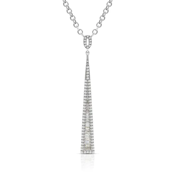 Diamantanhänger 17 Trapeze in 0,16 Karat, Weißgold 585 / 14 Karat, mit einer 585ger Goldkette in 46 cm lang, 0,8 mm breit, Gewicht ca. 2,24 g.