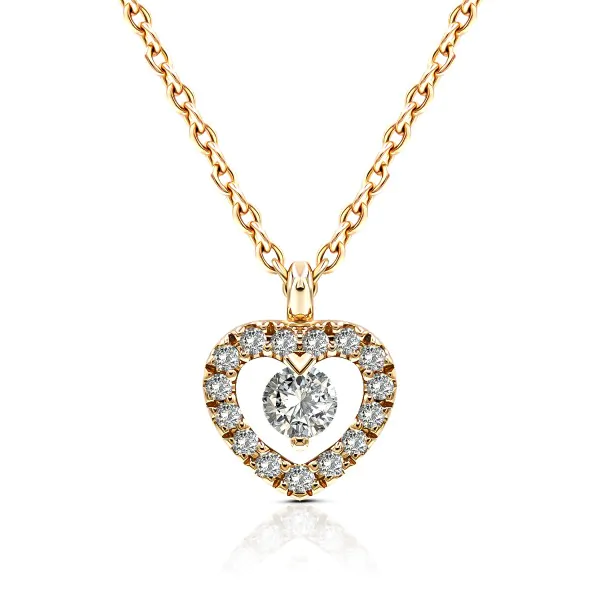 Diamantanhänger in 0,09 Karat, Rotgold 750 / 18 Karat, mit einer 750ger Goldkette in 42 cm lang, 0,9 mm breit, Gewicht ca. 1,92 g.