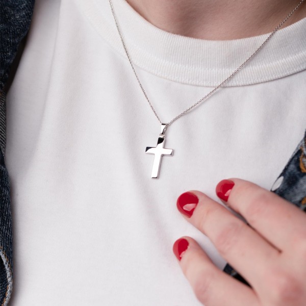 Anhänger Kreuz glanz , Weißgold 585 / 14K, Höhe 21 mm, Gewicht ca. 0,9 g