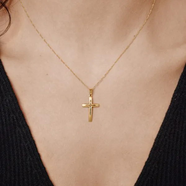 Anhänger Kreuz seidenmatt, Gelbgold 585 / 14K, Höhe 28.5 mm, Breite 14.2 mm, Gewicht ca. 0.71 g