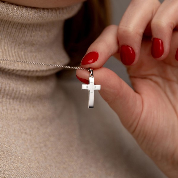 Anhänger Kreuz gesandelt/glanz/diam. , Weißgold 585 / 14K, Höhe 18 mm, Gewicht ca. 0,67 g