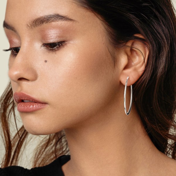 Ohrringe, Creolen, Weißgold 585 / 14K, Außendurchmesser 50 mm, Breite 2 mm, Gewicht ca. 2.0 g