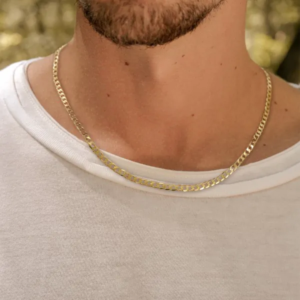 Goldkette als Panzerkette facettiert in Gelbgold 375 / 9 Karat, 70 cm lang, 3.1 mm breit, Gewicht ca. 7.7 g.