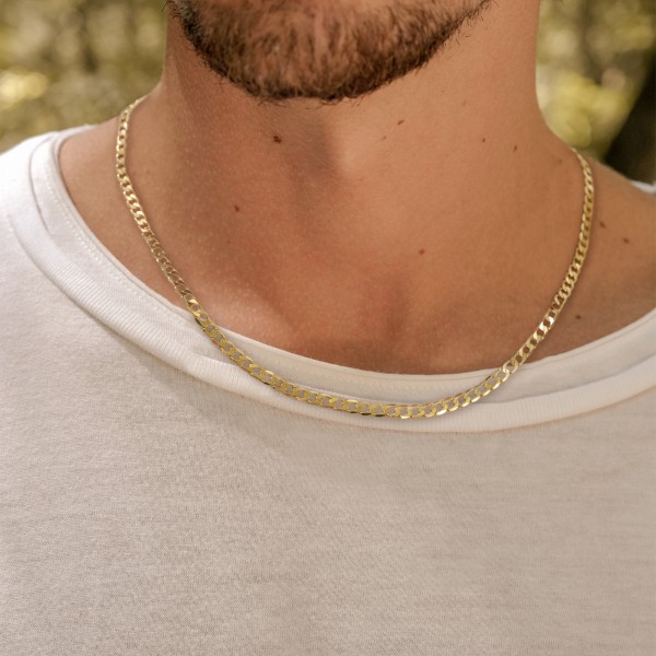 Goldkette als Panzerkette facettiert in Gelbgold 333 / 8K, 50 cm lang, 3,1 mm breit, Gewicht ca. 5.4 g.